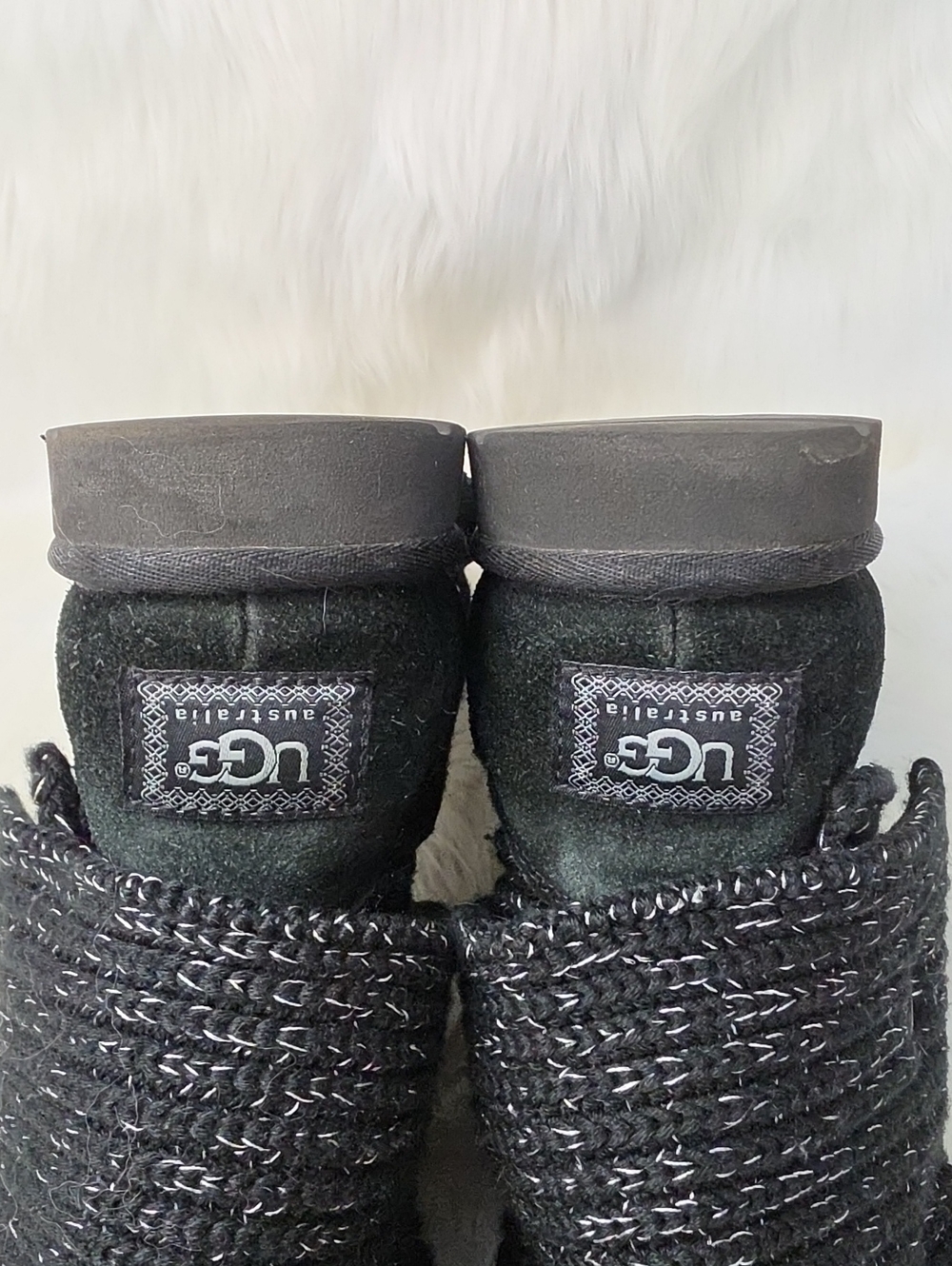 UGG Classic Cardi Black Knit Silver Metallic Tinsel Sweater Slouchy Tall Boots 8 - Picture 6 of 9